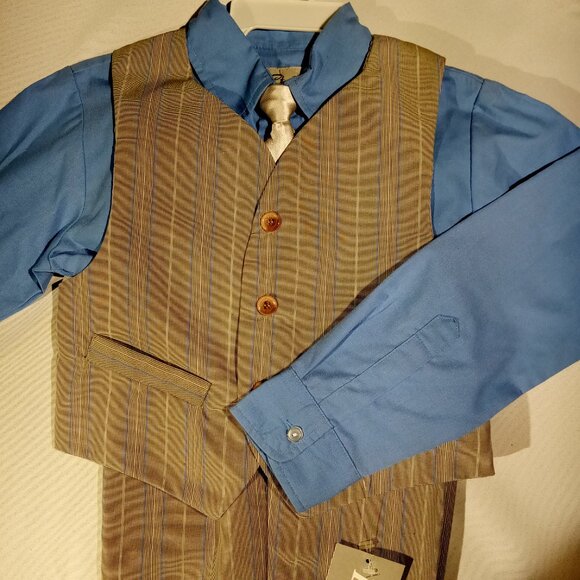 Boys 4 piece set  Size 4  Shirt  Vest  Tie  Dress Pants   Gray Pattern  Blue NWT - Picture 3 of 11